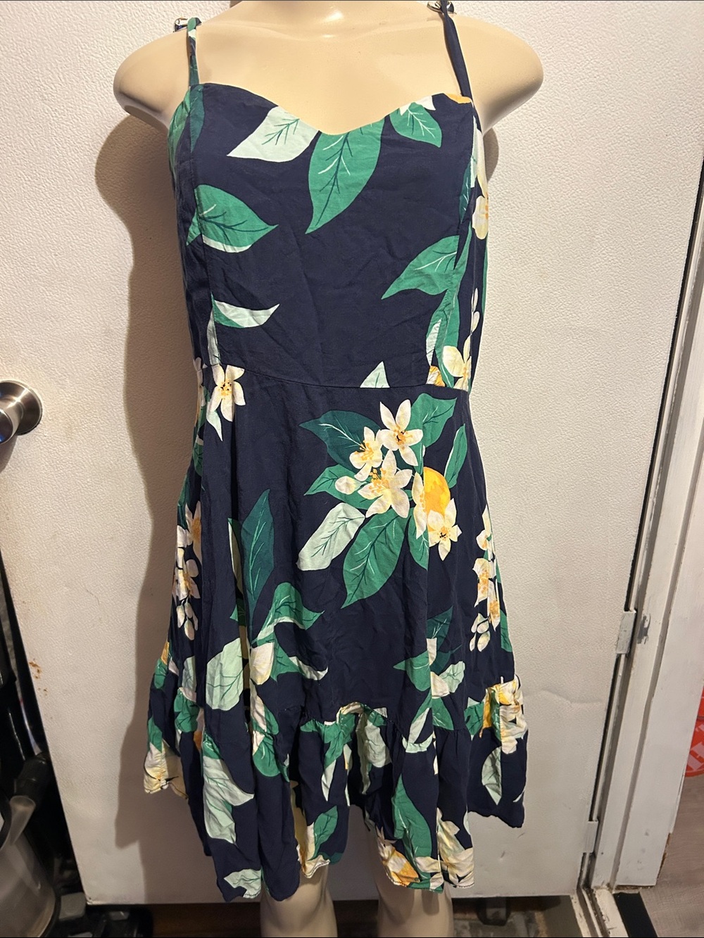 Old Navy Navy Floral Sundress with Green Leaves